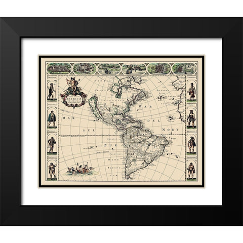 Western Hemisphere - De Wit 1660 Black Modern Wood Framed Art Print with Double Matting by De Wit