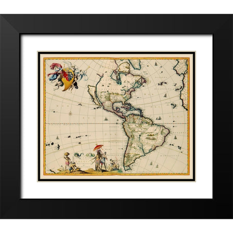 Western Hemisphere - Visscher 1681 Black Modern Wood Framed Art Print with Double Matting by Visscher
