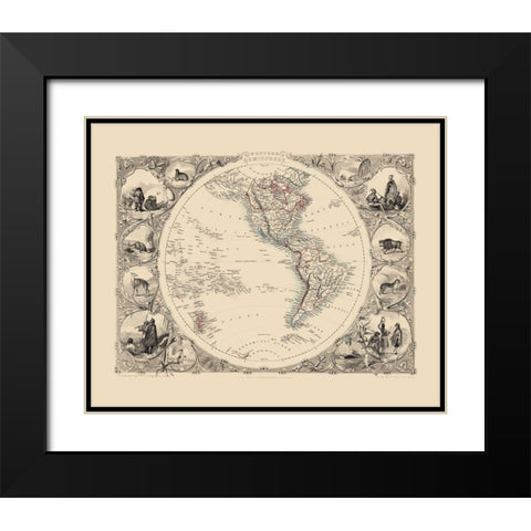 Western Hemisphere - Tallis 1851 Black Modern Wood Framed Art Print with Double Matting by Tallis