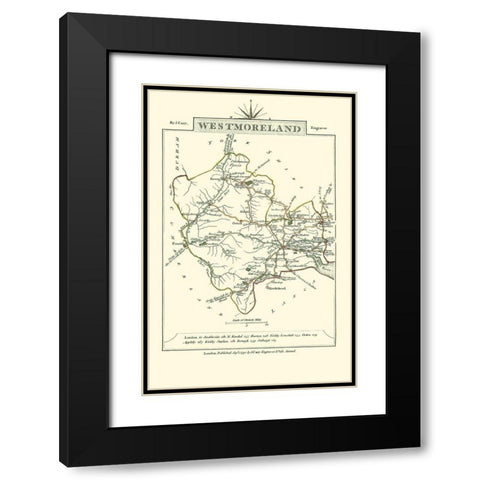 Westmoreland County England - Cary 1792 Black Modern Wood Framed Art Print with Double Matting by Cary