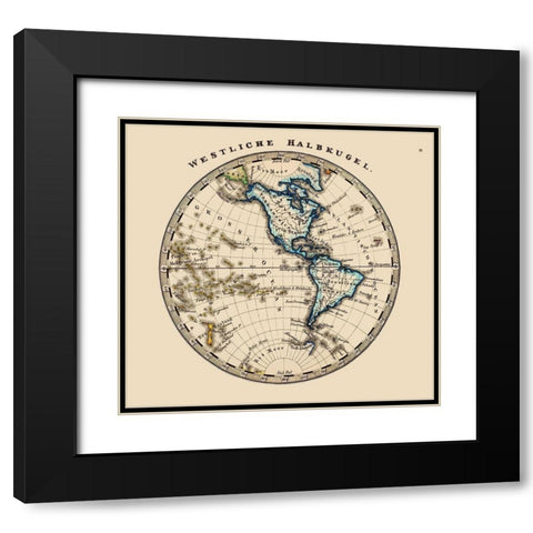Western Hemisphere - Stieler 1852 Black Modern Wood Framed Art Print with Double Matting by Stieler