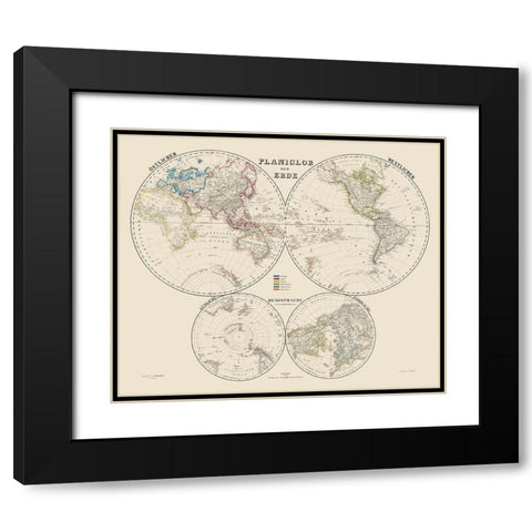 World Hemispheres - Weimer 1856 Black Modern Wood Framed Art Print with Double Matting by Weimer