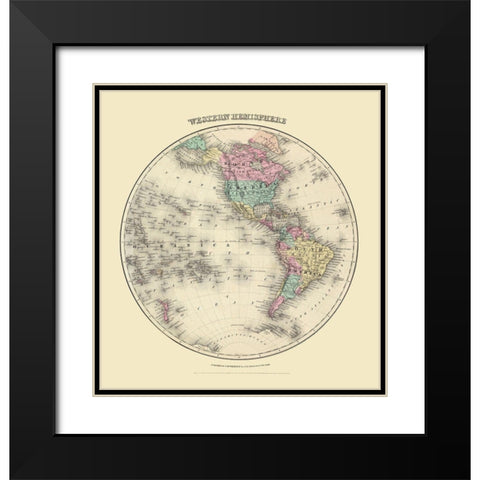 Western Hemisphere - Colton 1855 Black Modern Wood Framed Art Print with Double Matting by Colton