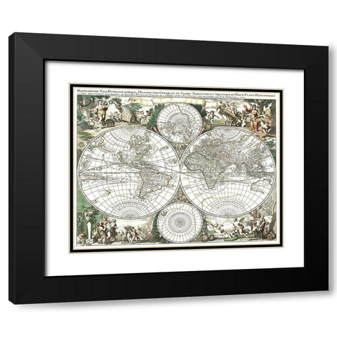 World - Valck 1695 Black Modern Wood Framed Art Print with Double Matting by Valck