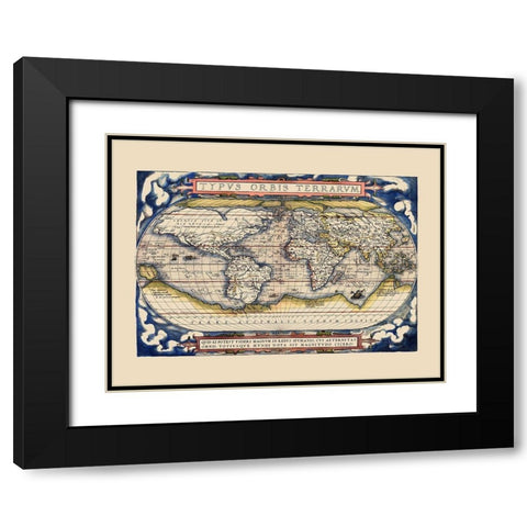 World - Ortelius 1598 Black Modern Wood Framed Art Print with Double Matting by Ortelius