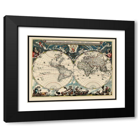 World - Blaeu 1662 Black Modern Wood Framed Art Print with Double Matting by Blaeu