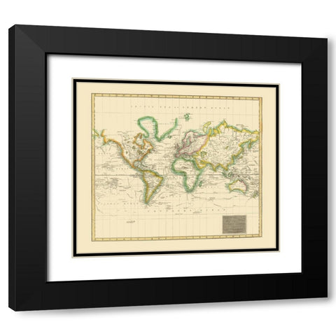 World Hydrographical Chart - Thomson 1814 Black Modern Wood Framed Art Print with Double Matting by Thomson