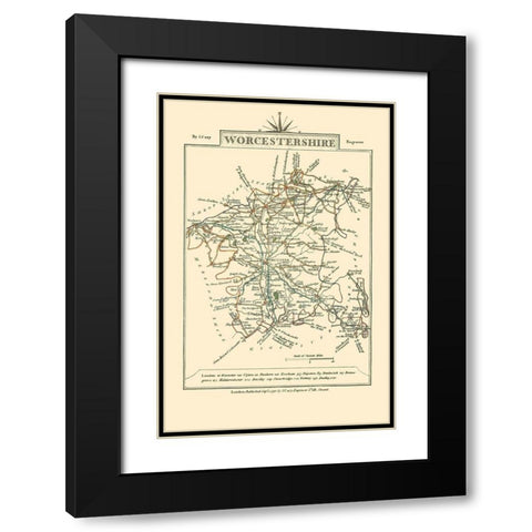Worcestershire County England - Cary 1792 Black Modern Wood Framed Art Print with Double Matting by Cary