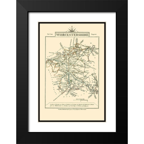 Worcestershire County England - Cary 1792 Black Modern Wood Framed Art Print with Double Matting by Cary