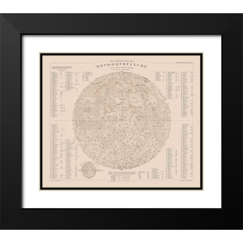 Moon Surface - Stieler 1885 Black Modern Wood Framed Art Print with Double Matting by Stieler