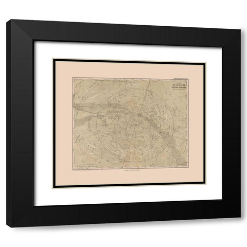 Northern Sky - Stieler 1885 Black Modern Wood Framed Art Print with Double Matting by Stieler