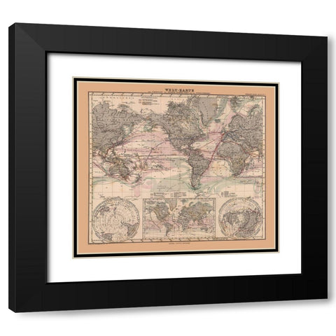 Sea Currents - Stieler 1885 Black Modern Wood Framed Art Print with Double Matting by Stieler