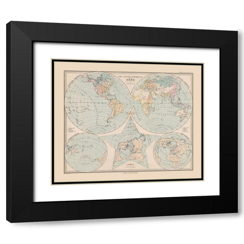 Land Water Distribution Earth - Stieler 1885 Black Modern Wood Framed Art Print with Double Matting by Stieler