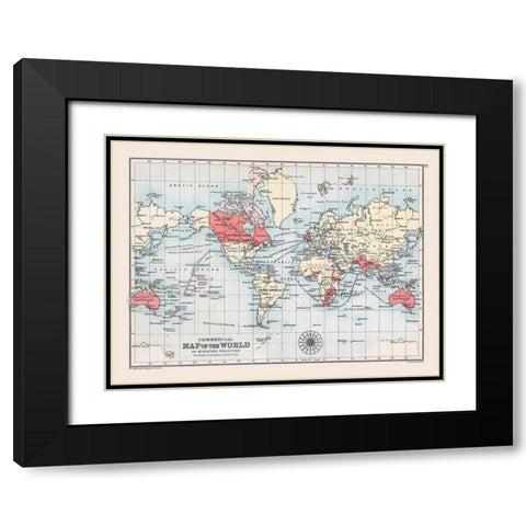 Commercial Route World - Bartholomew 1892 Black Modern Wood Framed Art Print with Double Matting by Bartholomew