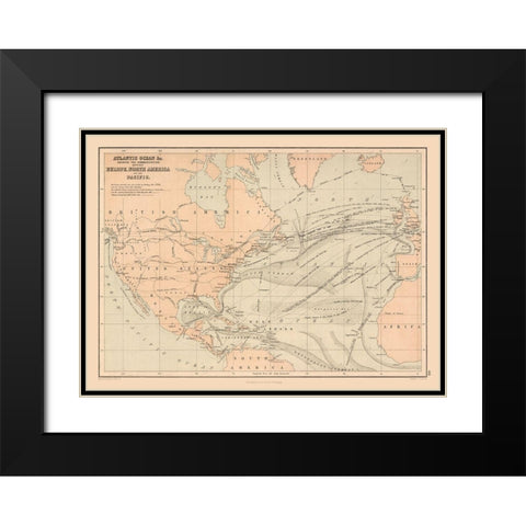 Telegraph Lines Europe America - Black 1867 Black Modern Wood Framed Art Print with Double Matting by Black