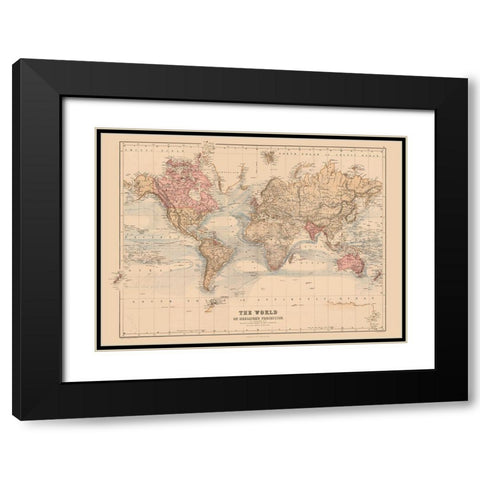 Mercator Projection - Black 1867 Black Modern Wood Framed Art Print with Double Matting by Black