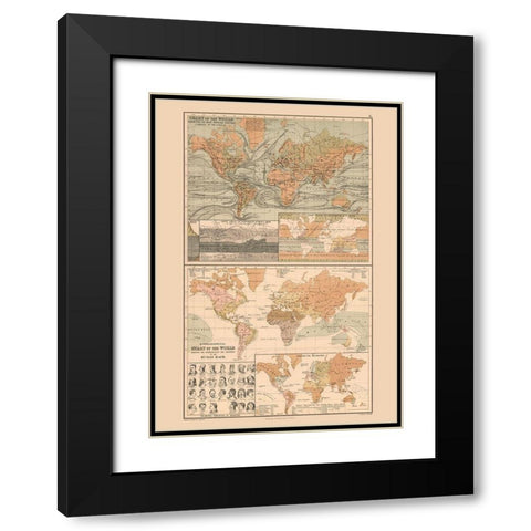Ocean Currents Human Races World - Black 1867 Black Modern Wood Framed Art Print with Double Matting by Black
