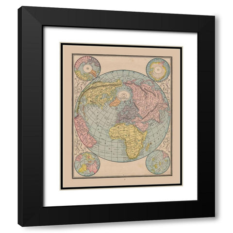 North South Pole World - Cram 1888 Black Modern Wood Framed Art Print with Double Matting by Cram