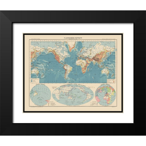 Physical Planisphere Terrain Floor - Schrader 1908 Black Modern Wood Framed Art Print with Double Matting by Schrader