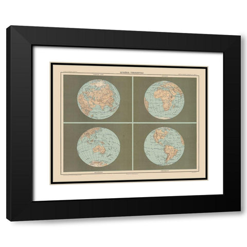 Terrestrial Sphere - Schrader 1908 Black Modern Wood Framed Art Print with Double Matting by Schrader