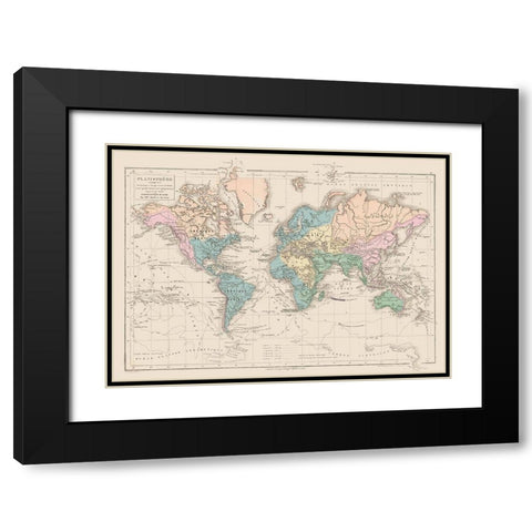 Planisphere Discoveries - Drioux 1882 Black Modern Wood Framed Art Print with Double Matting by Drioux