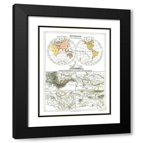World Hemispheres - Cortambert 1880 Black Modern Wood Framed Art Print with Double Matting by Cortambert