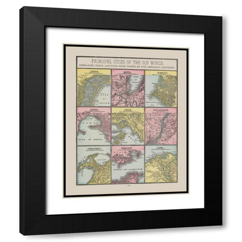 Principal Cities of World - Cram 1892 Black Modern Wood Framed Art Print with Double Matting by Cram