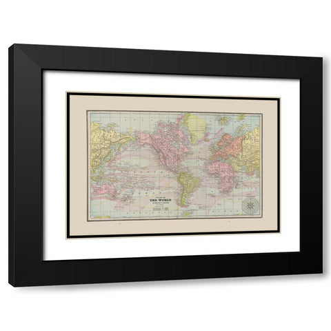 World Chart - Cram 1892 Black Modern Wood Framed Art Print with Double Matting by Cram