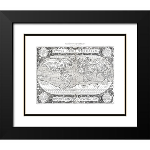 World - Ortelius 1587 Black Modern Wood Framed Art Print with Double Matting by Ortelius
