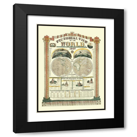 World Pictorial View - Phelps 1847 Black Modern Wood Framed Art Print with Double Matting by Phelps