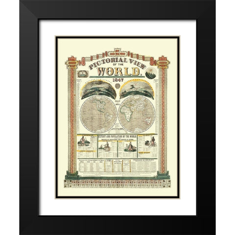 World Pictorial View - Phelps 1847 Black Modern Wood Framed Art Print with Double Matting by Phelps