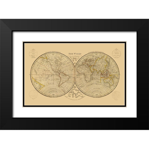 World Hemispheres Black Modern Wood Framed Art Print with Double Matting by Unknown