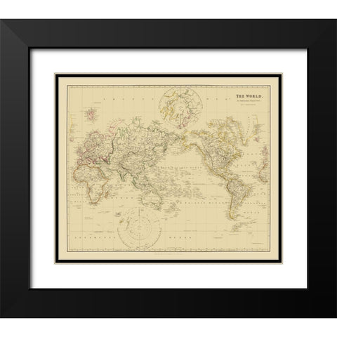 Mercator Projection - Arrowsmith 1835 Black Modern Wood Framed Art Print with Double Matting by Arrowsmith