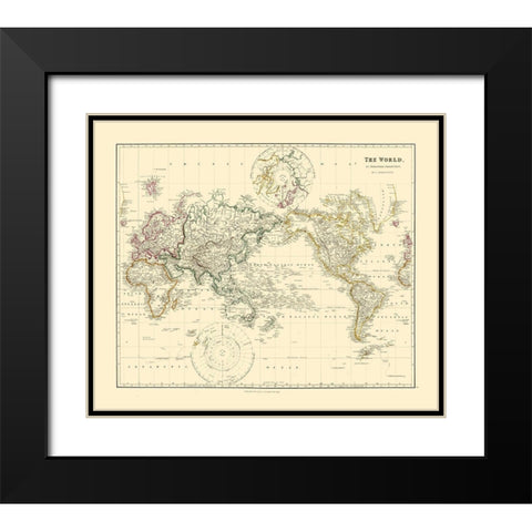 Mercator Projection - Arrowsmith 1844 Black Modern Wood Framed Art Print with Double Matting by Arrowsmith