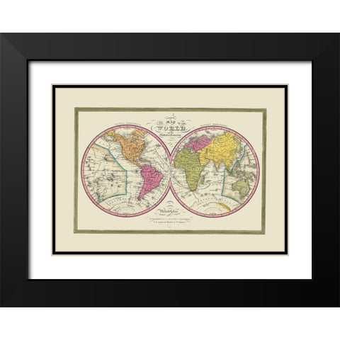 World Globular Projection - Mitchell 1846 Black Modern Wood Framed Art Print with Double Matting by Mitchell