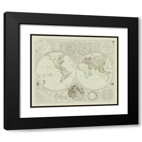 Terraqueous Globe - Sayer 1787 Black Modern Wood Framed Art Print with Double Matting by Sayer