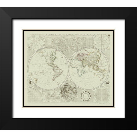 Terraqueous Globe - Sayer 1787 Black Modern Wood Framed Art Print with Double Matting by Sayer