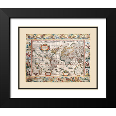 World - Blaeu Black Modern Wood Framed Art Print with Double Matting by Blaeu
