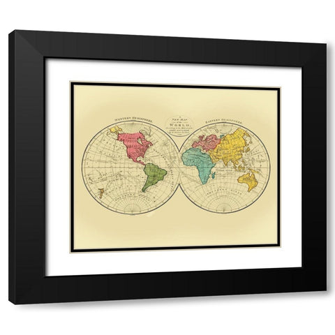 Western Eastern Hemispheres - Gaultier 1799 Black Modern Wood Framed Art Print with Double Matting by Gaultier
