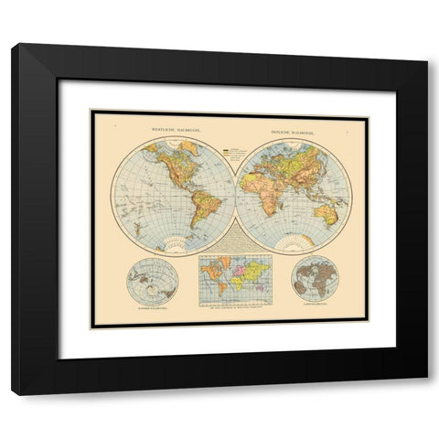 Eastern Western Hemispheres Black Modern Wood Framed Art Print with Double Matting by Unknown