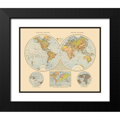 Eastern Western Hemispheres Black Modern Wood Framed Art Print with Double Matting by Unknown