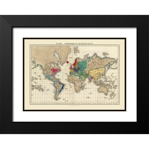 American Independence 1783 World - Seely 1830 Black Modern Wood Framed Art Print with Double Matting by Seely