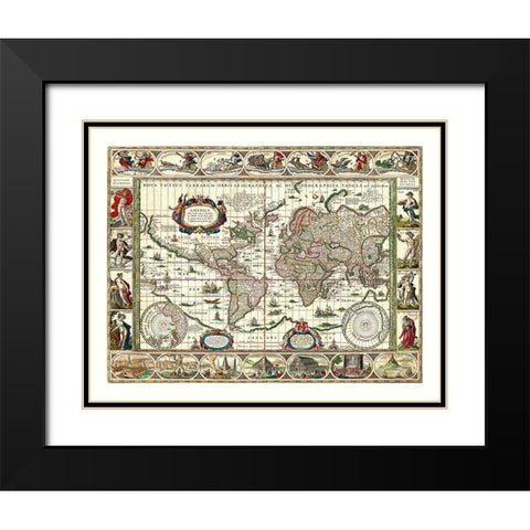 World America 1492 to 1499 - Bleau Black Modern Wood Framed Art Print with Double Matting by Blaeu