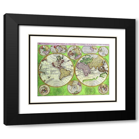 World Continents - Coronelli 1742 Black Modern Wood Framed Art Print with Double Matting by Coronelli
