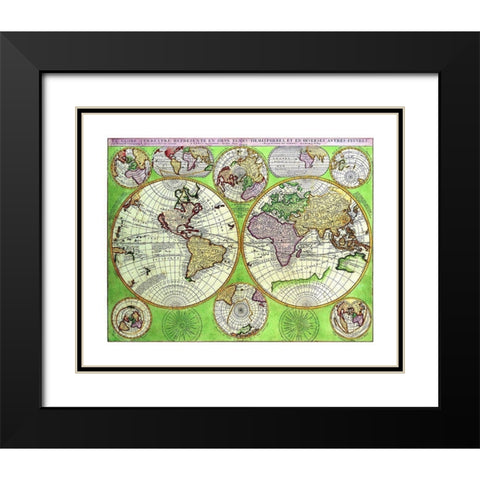 World Continents - Coronelli 1742 Black Modern Wood Framed Art Print with Double Matting by Coronelli