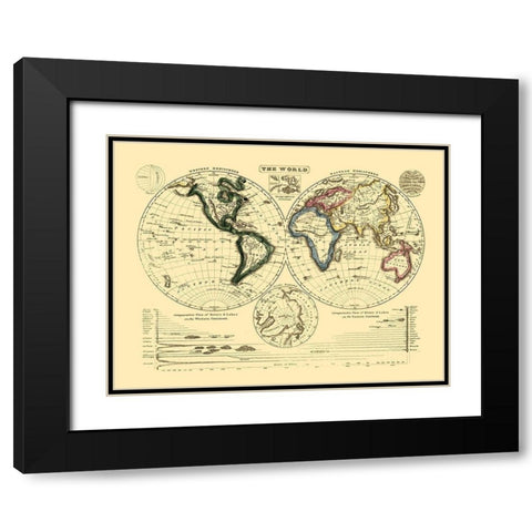 Geographical Divisions World Black Modern Wood Framed Art Print with Double Matting by Unknown