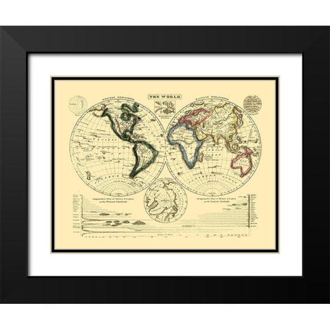 Geographical Divisions World Black Modern Wood Framed Art Print with Double Matting by Unknown