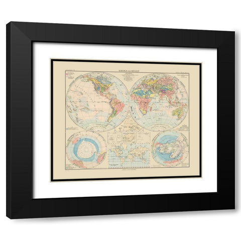 World - Perthes 1892 Black Modern Wood Framed Art Print with Double Matting by Perthes