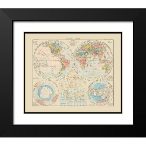 World - Perthes 1892 Black Modern Wood Framed Art Print with Double Matting by Perthes