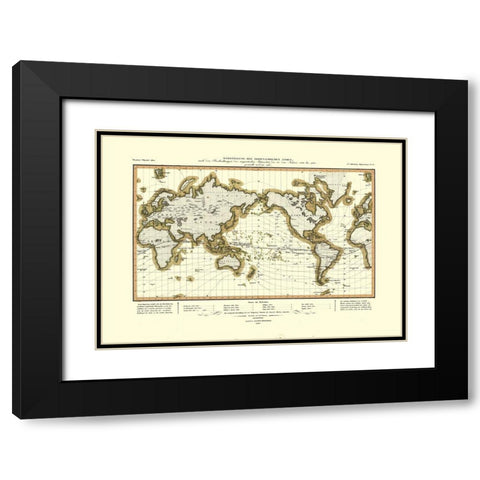 Isodynamic Lines 1790 to 1830 World - Perthes 1837 Black Modern Wood Framed Art Print with Double Matting by Perthes